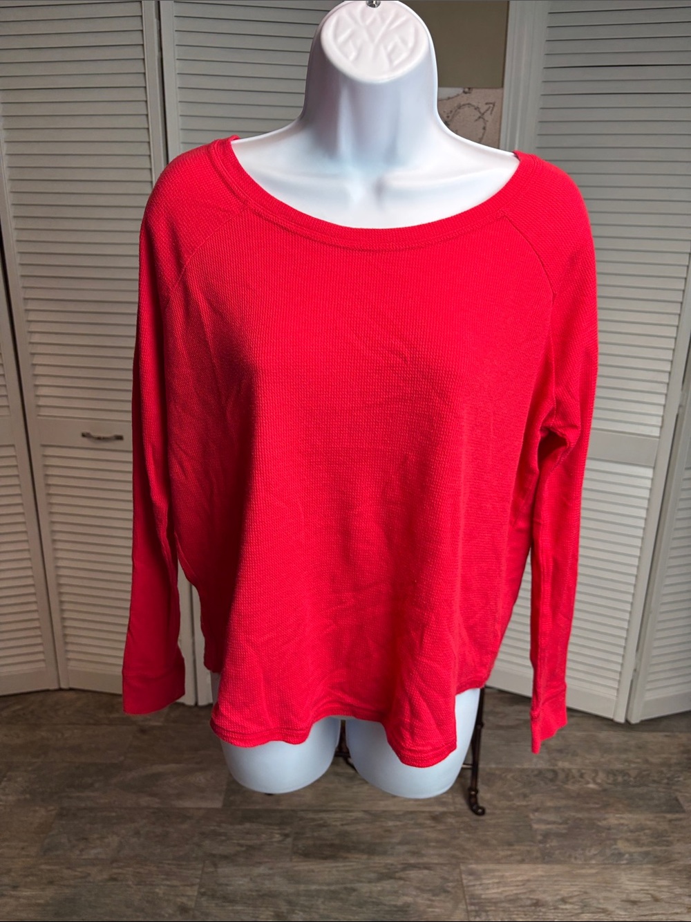 aerie Red Long Sleeve Scoop Neck Top